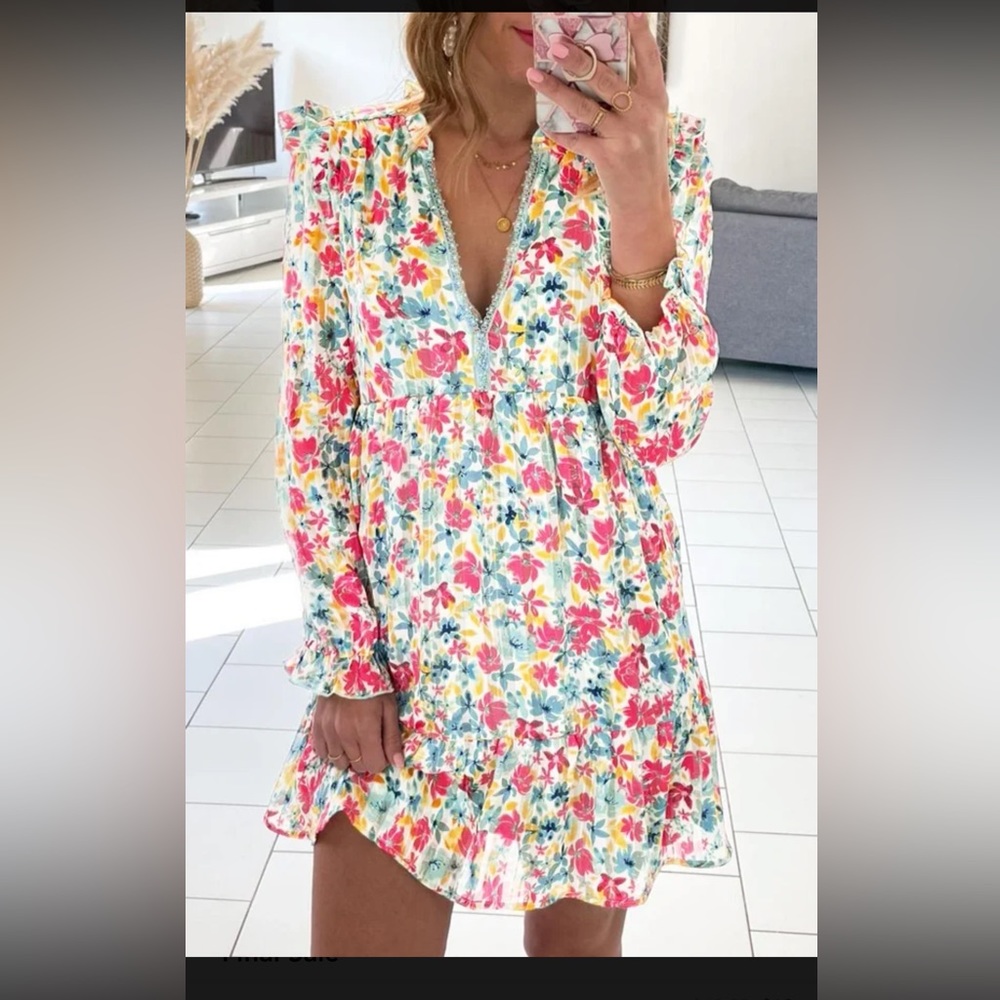 Pink Floral Boho Pink Ruffle Dress